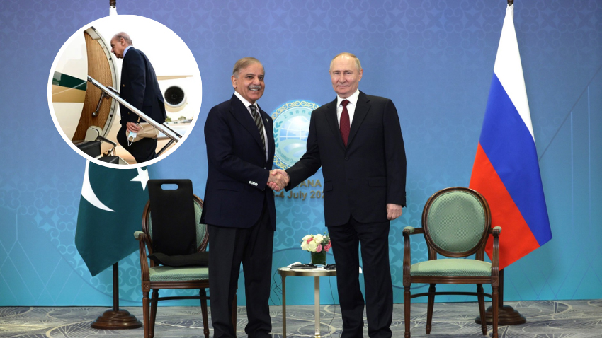 PM Shehbaz Sharif with President Vladimir Putin. File Photo