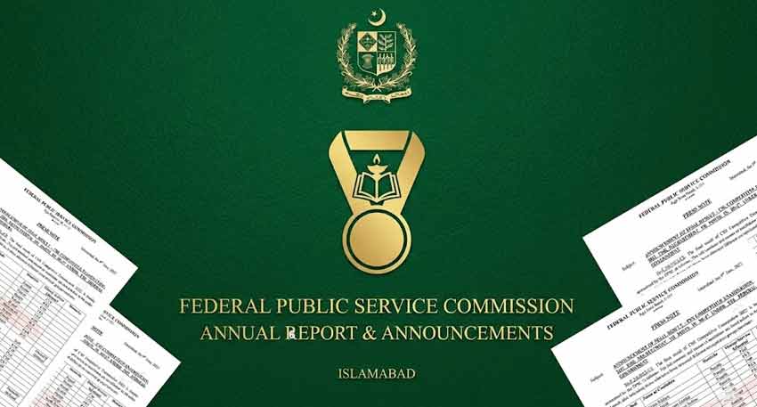 Federal Public Service Commission Annual Report & Announcements cover with emblem and logo.