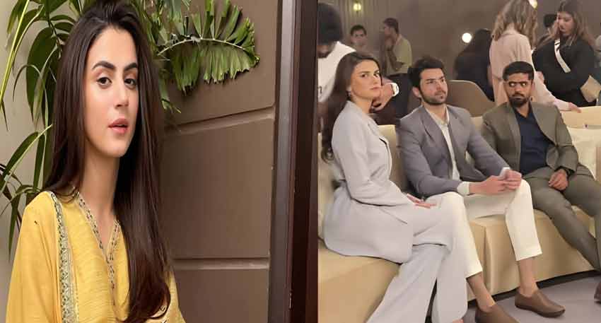 ide-by-side of actress Zubab Rana and Babar Azam with others ina shot