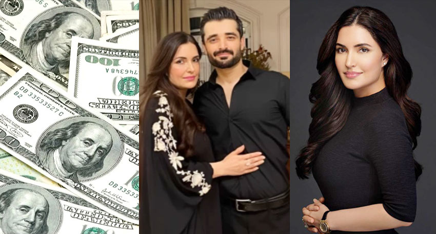 Collage featuring $100 bills, Hamza Ali Abbasi with Dr. Fazeela Abbasi, and a separate portrait of Dr. Fazeela Abbasi.