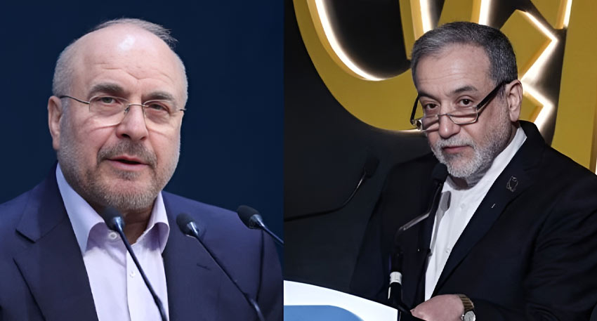 Mohammad Bagher Ghalibaf (left) and Abbas Araghchi (right), Iranian officials.