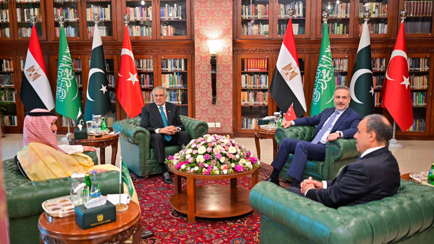 Foreign Ministers of Pakistan, Turkey, Saudi Arabia and Egypt in Islamabad. File Photo