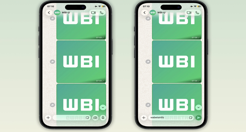 iPhones showing WhatsApp Liquid Glass UI.