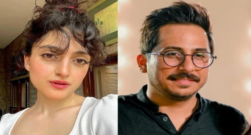 A split photo showing model Mahnoor Rahim (left) and producer Umer Mukhtar (right) looking toward the camera.