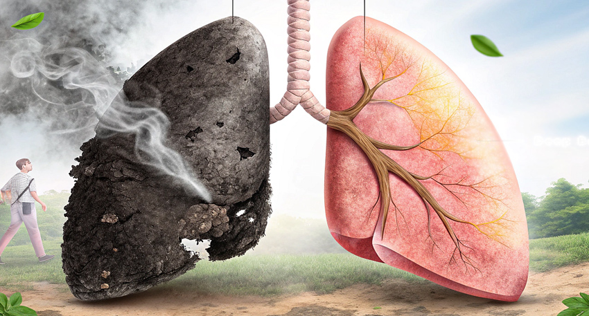 healthy lungs recovering after a person quits smoking, highlighting lung healing and improved breathing.