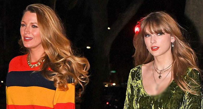 Blake Lively and Taylor Swift walking together in New York City in January 2024.