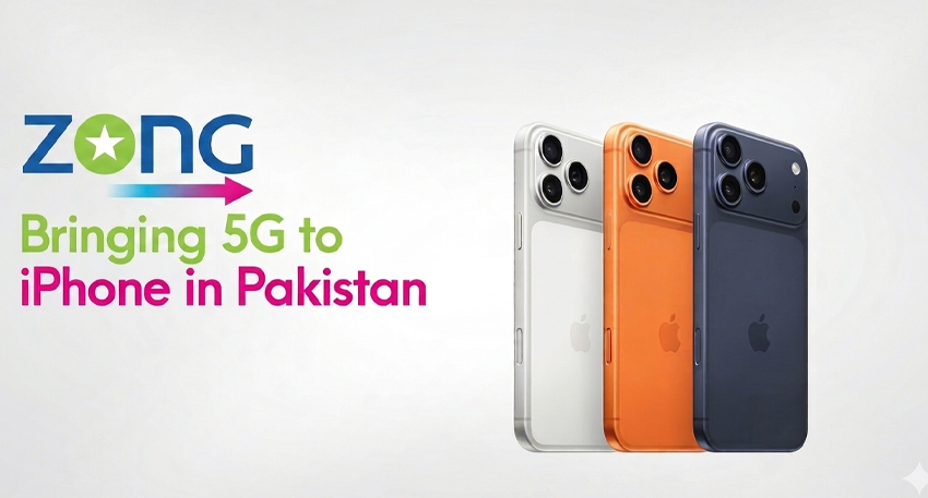 Three iPhone 17 Pro models in white, orange, and navy next to Zong logo: 