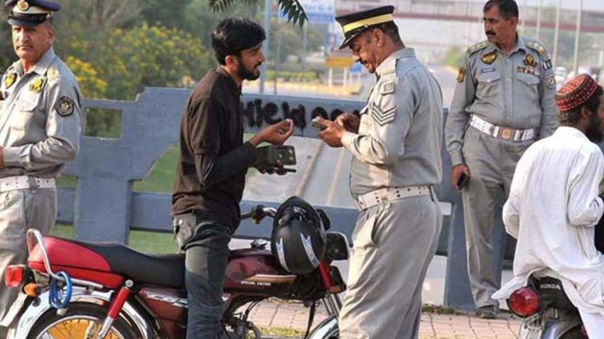 Lahore traffic police have seized a motorcycle after finding 113 e-challans. File photo