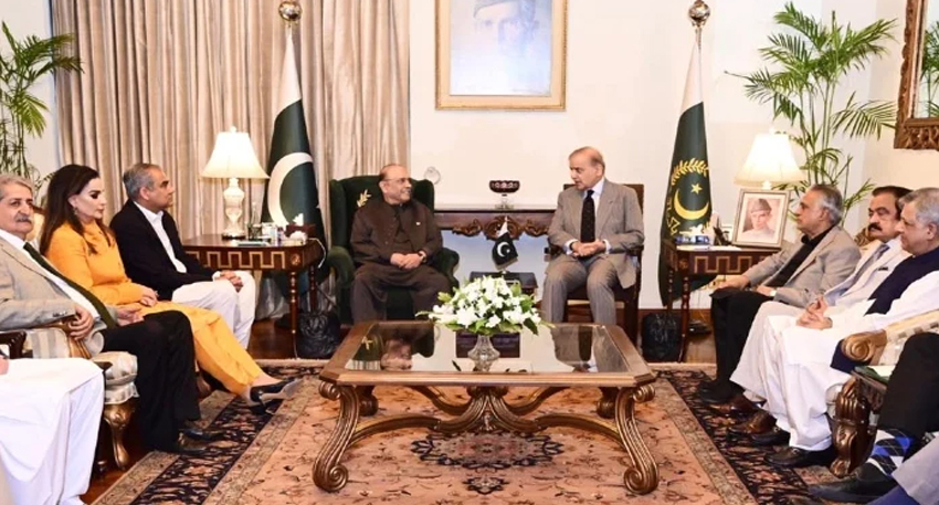 PM Shehbaz Sharif and President Asif Ali Zardari chairing a high-level government meeting.