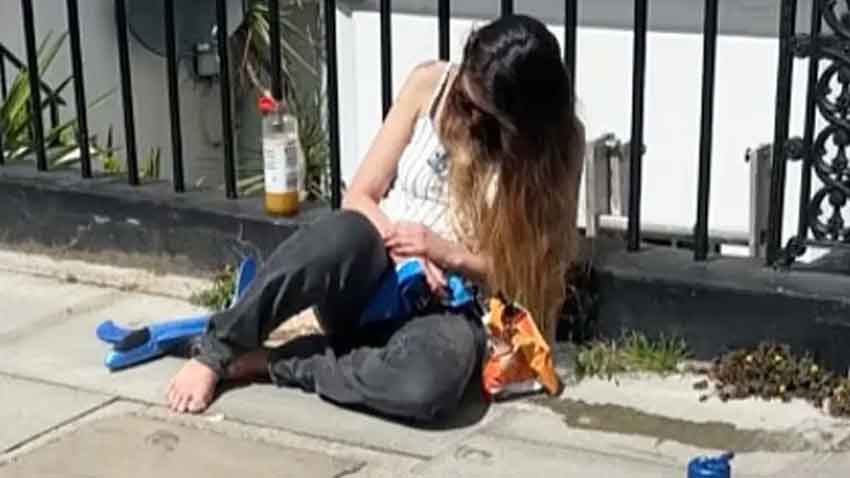 Abu Dhabi royal family member Mahrah Al Nahyan seen passed out on a London sidewalk in June. File photo