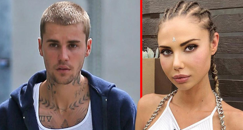 Split image showing Justin Bieber on the left and model Sahara Ray with braided hair on the right.