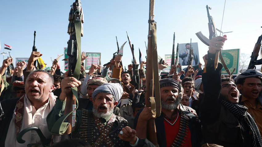 A Houthi attack on a government security forces training camp in Yemen’s Shabwa province. File photo