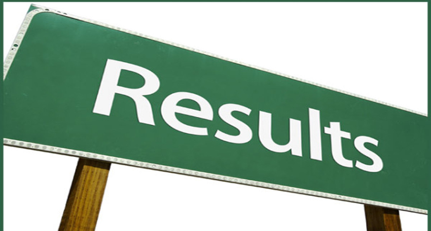Result written on a banner.