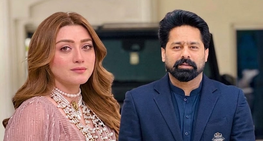 PML-N MPA Saqib Chaddar and his wife Samira standing next to each other outdoors.