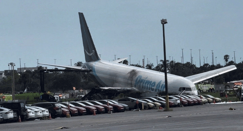 Amazon Prime Air Boeing 767 cargo plane crashes at Miami International Airport.