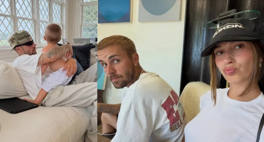 Justin and Hailey Bieber sharing moments at home with their baby boy.