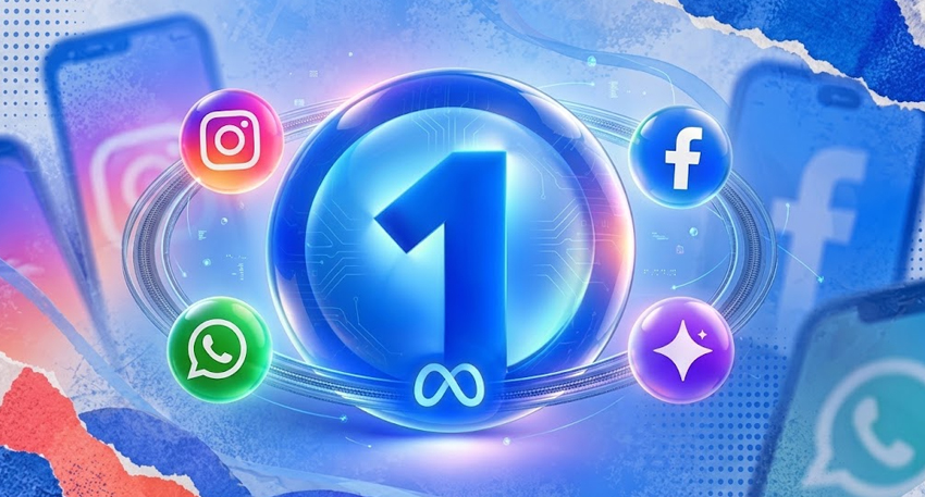 Meta One logo surrounded by Facebook, Instagram, and WhatsApp icons.