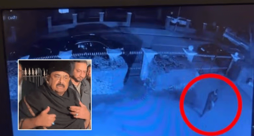 Altaf Hussain inspects damage reportedly caused by masked men at his north London residence.