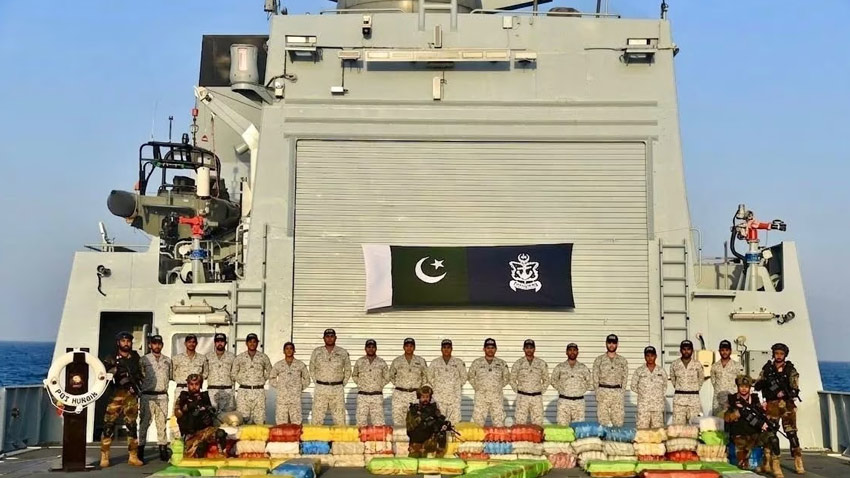Pakistan Navy ships HUNAIN and YARMOOK have seized more than 2,800kg of narcotics. File photo