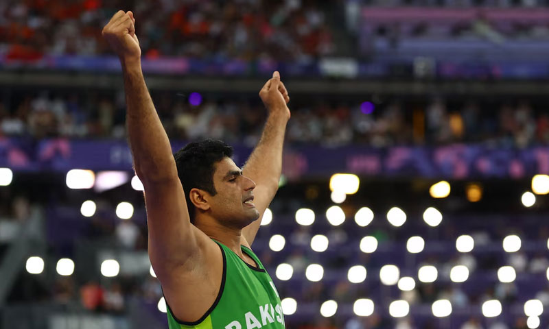 Arshad Nadeem celebrates after winning Javelin gold in Paris Olympics 2024